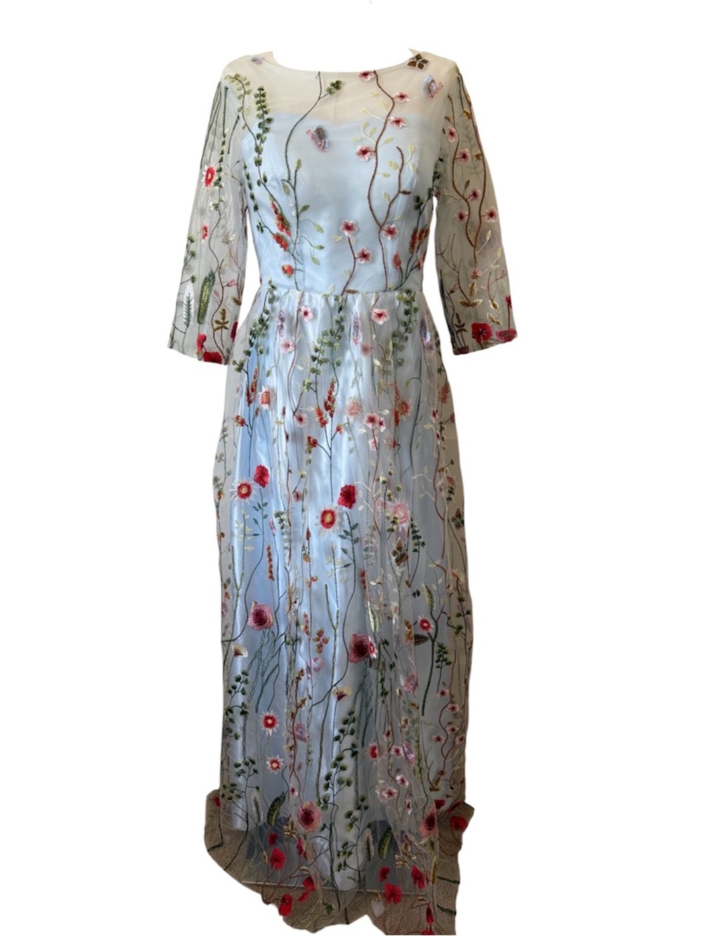 TS Couture Light Blue Floral Embroidered Tulle Evening/Wedding Dress